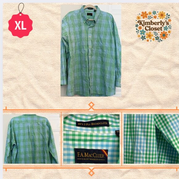 F.A. MacCluer XL Green Gingham Shirt 80s 2-Ply Broadcloth BUNDLE to save 20% - Picture 3 of 8